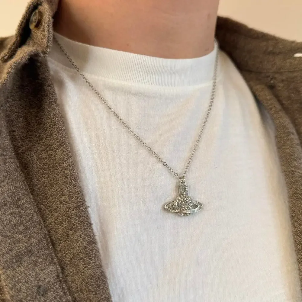 Y2k 2000s silver planet chain